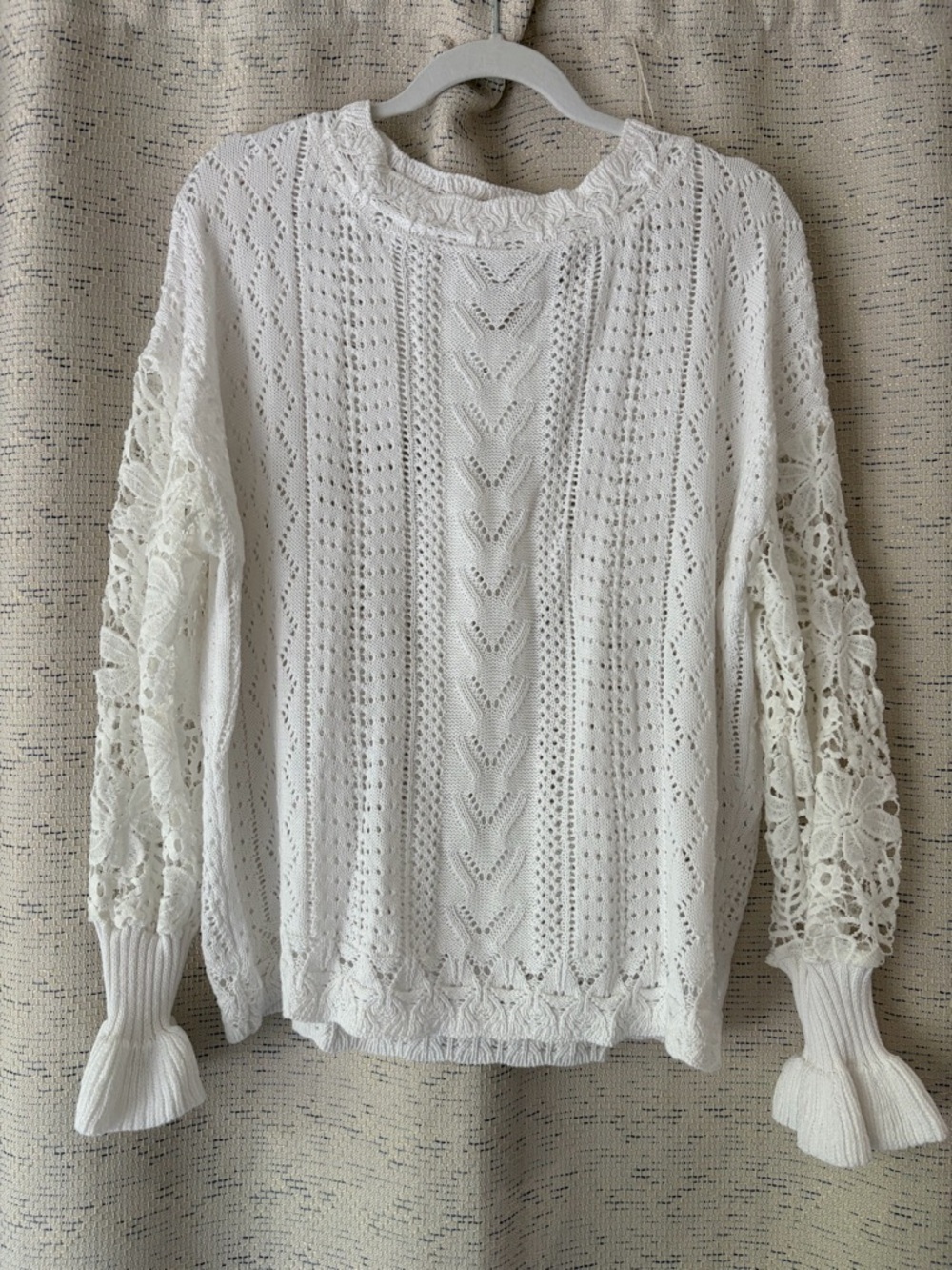Miss Sparkling Crochet Sleeve Openwork Knit Sweater NWT - Picture 2 of 9